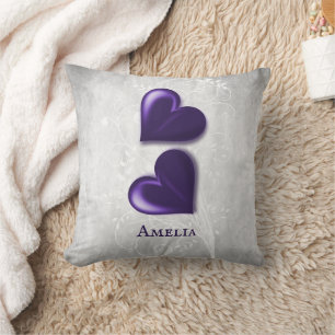 Purple Hearts Personalized Throw Pillow