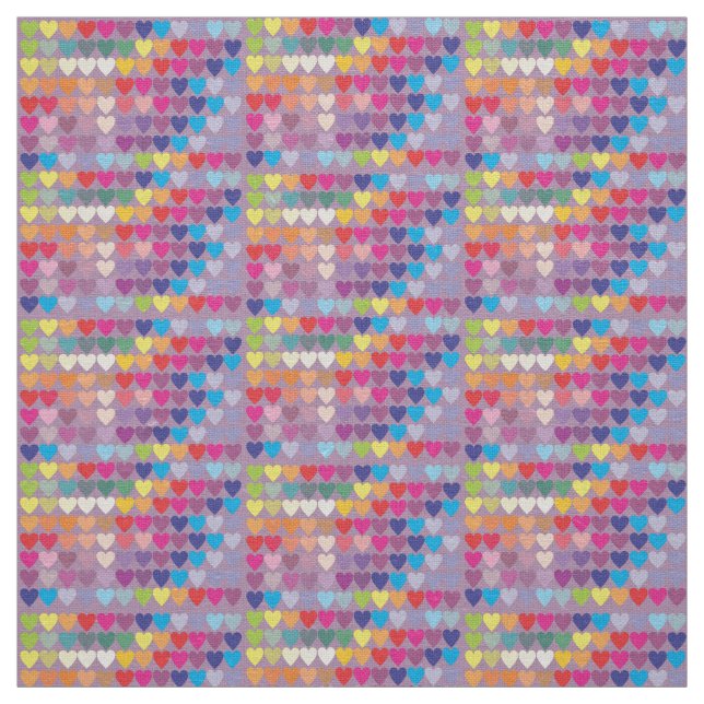 purple hearts rainbow fabric (Swatch)