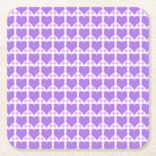 Purple Hearts Seamless Pattern Square Paper Coaster