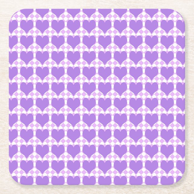 Purple Hearts Seamless Pattern Square Paper Coaster (Front)