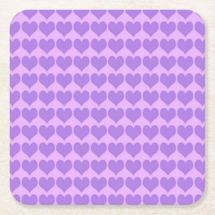 Purple Hearts Seamless Pattern Square Paper Coaster