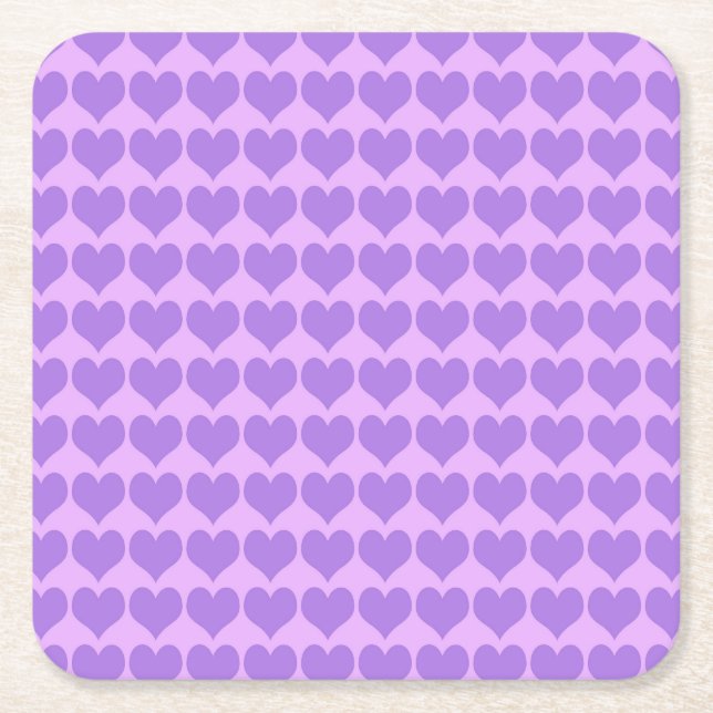 Purple Hearts Seamless Pattern Square Paper Coaster (Front)