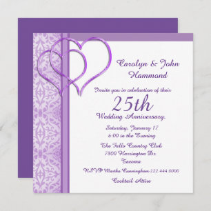 Purple Hearts Wedding Anniversary Invitation