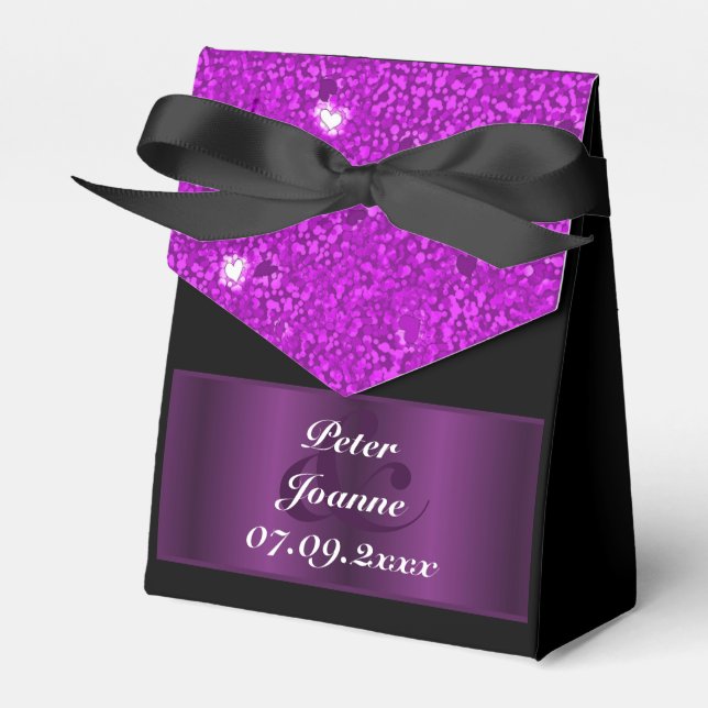 Purple Hearts wedding Favor Box (Front Side)