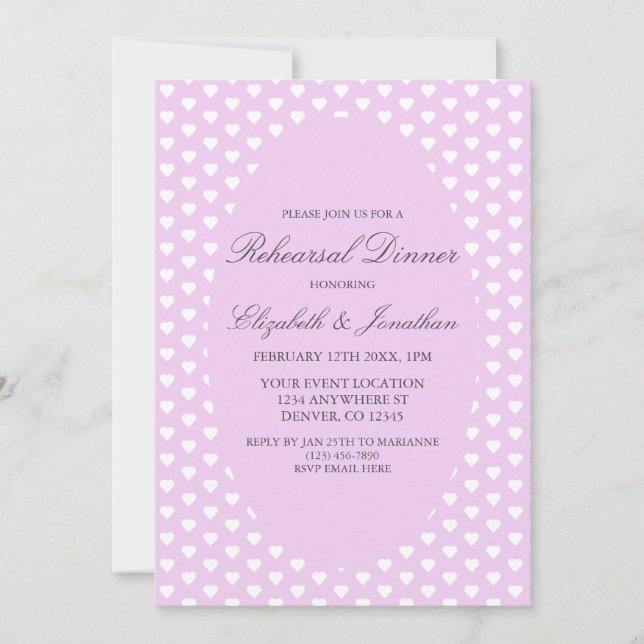 Purple Hearts Wedding Rehearsal Dinner Invitation (Front)