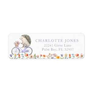 Purple Hedgehog Floral Baby Shower Return Address 