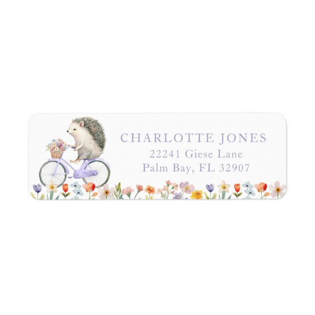Purple Hedgehog Floral Baby Shower Return Address  (Front)
