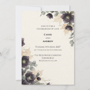 Purple Hellebore Autumn Wedding Invitation