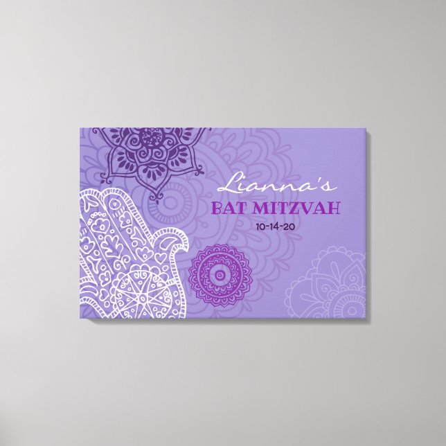 Purple Hemsa Bat Mitzvah Memory Sign-In Board Canvas Print (Front)