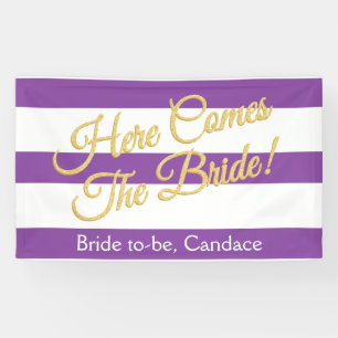 Purple, Here Comes The Bride, Bridal Shower Banner