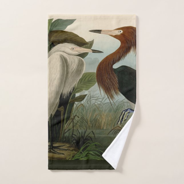 Purple Heron Audubon Bird Wildlife Painting Bath Towel Set (Hand Towel)