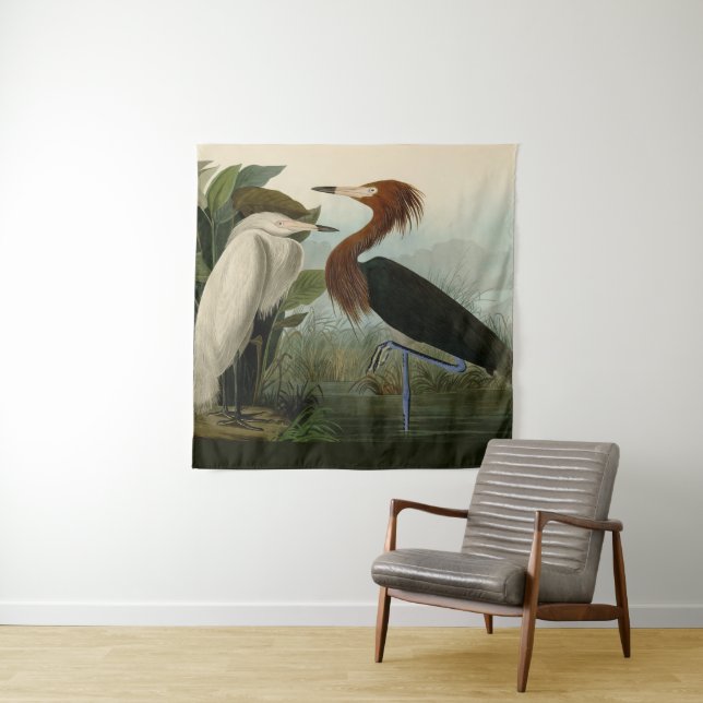 Purple Heron Audubon Bird Wildlife Painting Tapestry (In Situ)