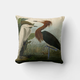 Purple Heron Audubon Bird Wildlife Painting Throw Pillow