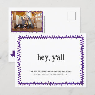 Purple Hey Y'all - Moved to Texas Postcard