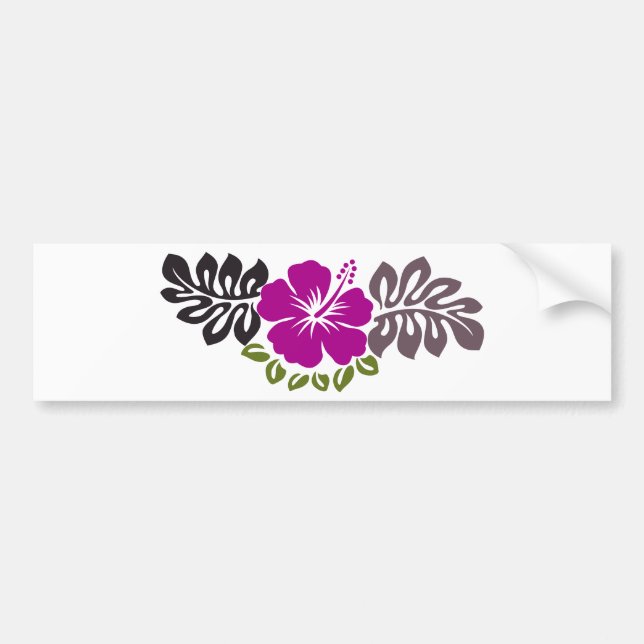 Purple hibiscus and leaves bumper sticker (Front)