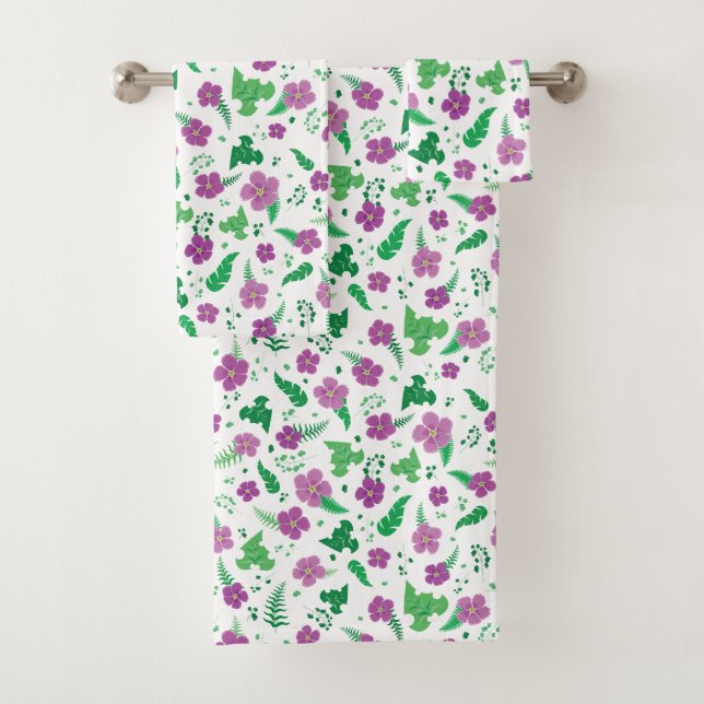 Purple Hibiscus Bath Towel Set (Insitu)