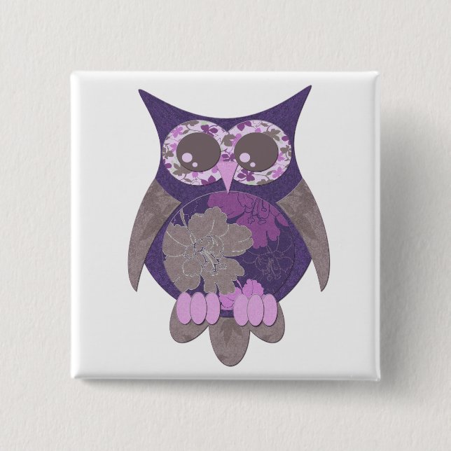 Purple Hibiscus Owl Button (Front)