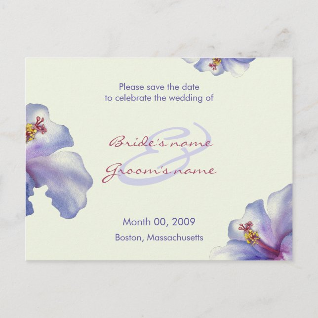 Purple Hibiscus Save the Date Postcards (Front)