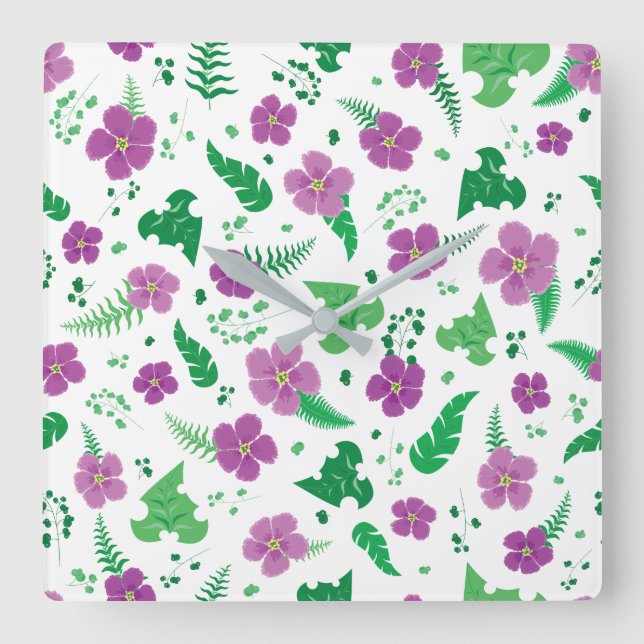 Purple Hibiscus Square Wall Clock (Front)
