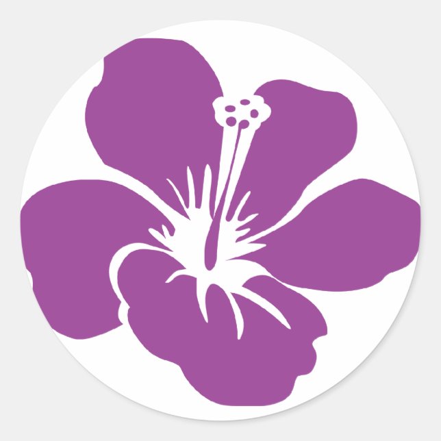 Purple Hibiscus Tropical Wedding Favour Stickers (Front)