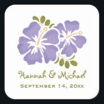 Purple Hibiscus Wedding Favour Sticker Seal<br><div class="desc">Personalize these lavender purple and green hibiscus wedding seals and favour stickers a wedding date and the name of the bride and groom. These are perfect for tropical island,  Hawaiian luau or beach themed wedding. Artwork © Chrissy H. Studios,  LLC. All Rights Reserved.</div>