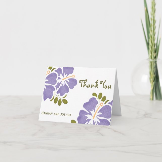 Purple Hibiscus Wedding Thank You Notes Cards (Front)