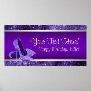 Purple High Heel Shoe Birthday Party Banner Poster