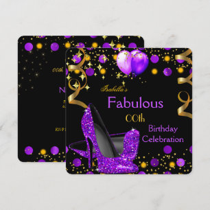 Purple High Heels Gold Balloons Birthday Party Invitation