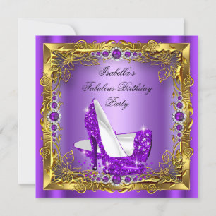 Purple High Heels Womans Birthday Party Invitation