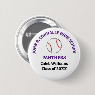 Purple High School Baseball Player Personalized 2 Inch Round Button