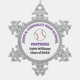 Purple High School Baseball Team Personalized Snowflake Pewter Christmas Ornament