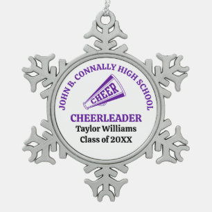 Purple High School Cheerleader Personalized Snowflake Pewter Christmas Ornament