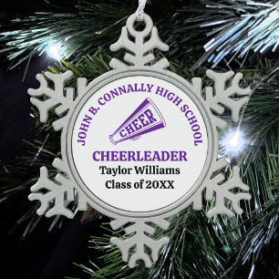 Purple High School Cheerleader Personalized Snowflake Pewter Christmas Ornament