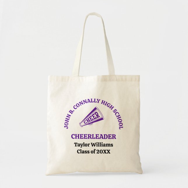 Purple High School Cheerleader Personalized Tote Bag (Front)