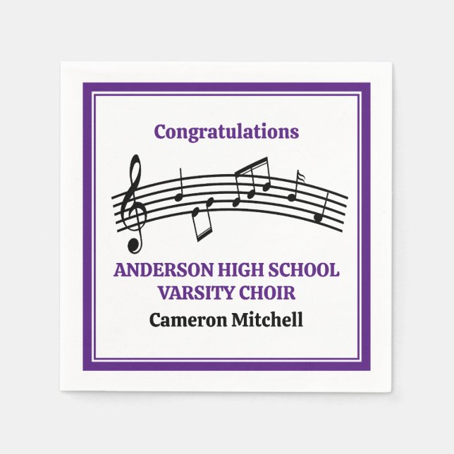 Purple High School Choir Custom Party Napkin (Front)