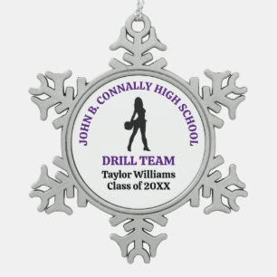 Purple High School Drill Team Dancer Personalized Snowflake Pewter Christmas Ornament