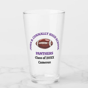 Purple High School Football Player Personalized Glass