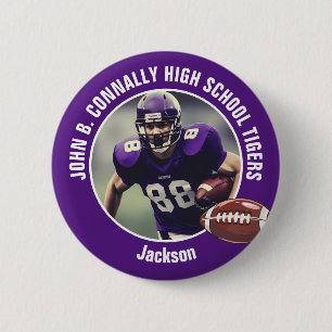 Purple High School Football Player Photo 2 Inch Round Button
