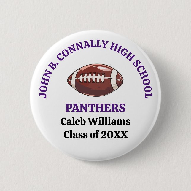 Purple High School Football Team Customized 2 Inch Round Button (Front)