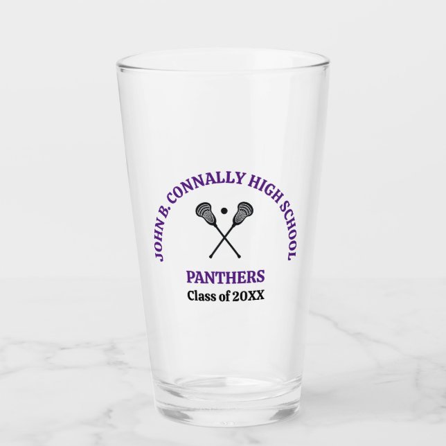 Purple High School Lacrosse Team Personalized Glass (Front)