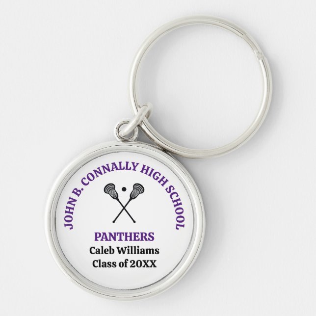 Purple High School Lacrosse Team Personalized Keychain (Front)