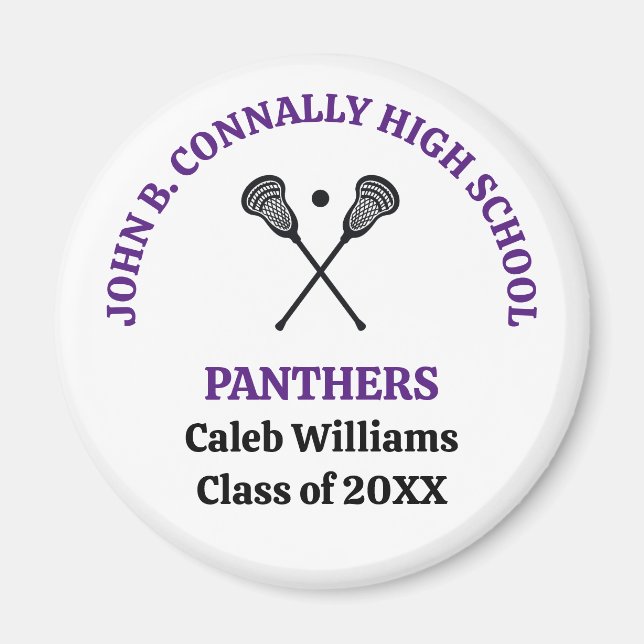 Purple High School Lacrosse Team Personalized Magnet (Front)