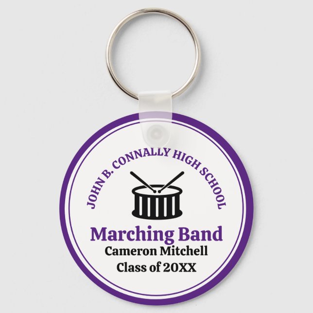 Purple High School Marching Band Personalized Keychain (Back)