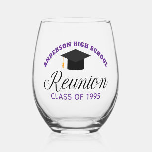 Purple High School Reunion Party Custom Alumni Stemless Wine Glass