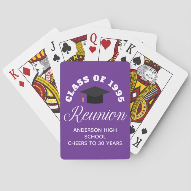 Purple High School Reunion Personalized Party Playing Cards (Back)