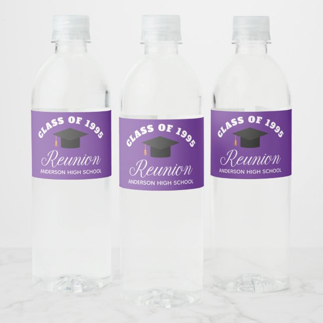 Purple High School Reunion Personalized Party Water Bottle Label (Bottles)