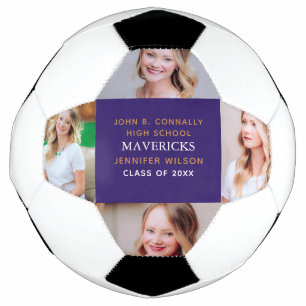 Purple High School Senior 4 Photo Personalized Soccer Ball