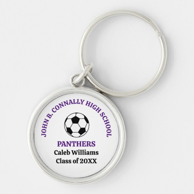 Purple High School Soccer Team Personalized Keychain (Front)