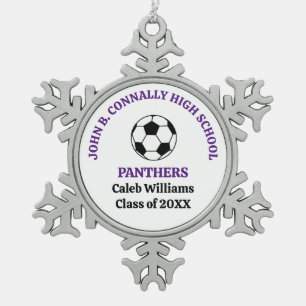 Purple High School Soccer Team Personalized Snowflake Pewter Christmas Ornament