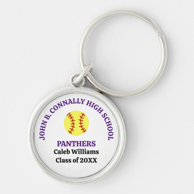 Purple High School Softball Player Personalized Keychain (Front)